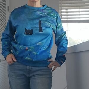 Blue Cat Print Sweatshirt